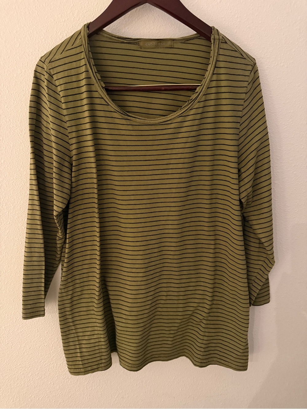 Cut Loose Olive Green Stripe Cotton Rayon Tunic Top XL Made USA Lagenlook